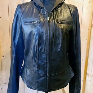 Trouve Leather Jacket with Hood, L